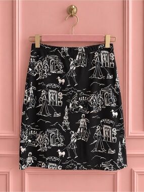 Y2K Black & White Paris Print Pencil Skirt Size M
